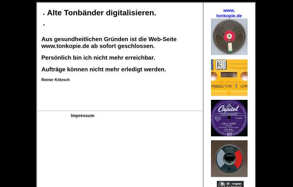 Vorschau von www.tonkopie.de, Sicherung von Tonträgern auf CD