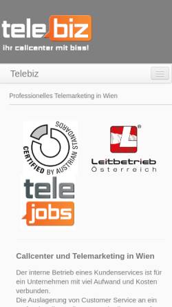Vorschau der mobilen Webseite www.telebiz.at, Telebiz Telemarketing und Vertriebsmanagementges. mbH