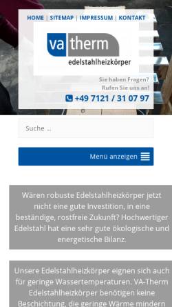 Vorschau der mobilen Webseite va-therm.de, VA-Therm Edelstahlheizkörper - Gmehling und Knapp GbR