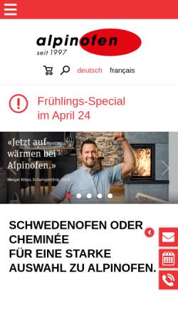 Vorschau der mobilen Webseite www.alpinofen.ch, Alpinofen AG