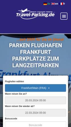 Vorschau der mobilen Webseite www.travel-parking.de, C+F Travel Service GmbH