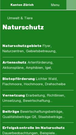 Vorschau der mobilen Webseite www.naturschutz.zh.ch, Fachstelle Naturschutz