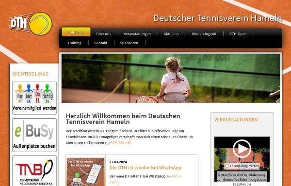 Vorschau von www.dthameln.de, Deutscher Tennisverein Hameln