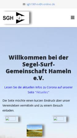 Vorschau der mobilen Webseite www.sgh1981ev.de, Segel-Surf-Gemeinschaft Hameln von 1981 e.V.