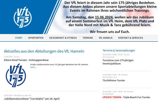 Vorschau von www.vfl-hameln.de, VfL Hameln v. 1849 e.V.