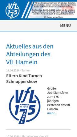 Vorschau der mobilen Webseite www.vfl-hameln.de, VfL Hameln v. 1849 e.V.