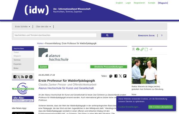 Vorschau von idw-online.de, Erste Professur für Waldorfpädagogik