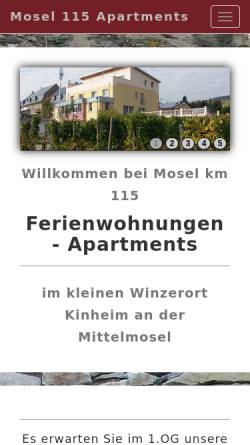 Vorschau der mobilen Webseite www.mosel115.de, Ferienwohnungen Erika und Reiner Blumberg