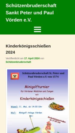Vorschau der mobilen Webseite www.schuetzenbruderschaft-voerden.de, Schützenbruderschaft Sankt Peter und Paul Vörden e.V.