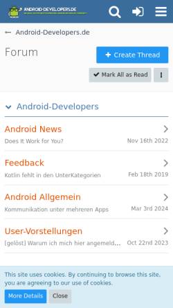 Vorschau der mobilen Webseite android-developers.de, Android-Developers Germany