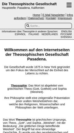 Vorschau der mobilen Webseite www.theosophie.de, Die Theosophische Gesellschaft Pasadena