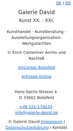 Vorschau der mobilen Webseite www.galerie-david.de, Galerie David