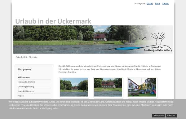 Vorschau von www.urlaub-uckermark.de, Zimmervermietung Familie Aldinger