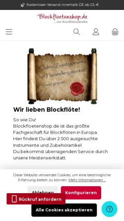 Vorschau der mobilen Webseite blockfloetenshop.de, Blockflötenshop, Silke Kunath