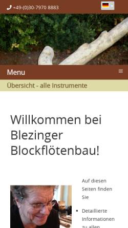 Vorschau der mobilen Webseite blezinger.de, Stephan Blezinger Meisterwerkstätte für Flötenbau