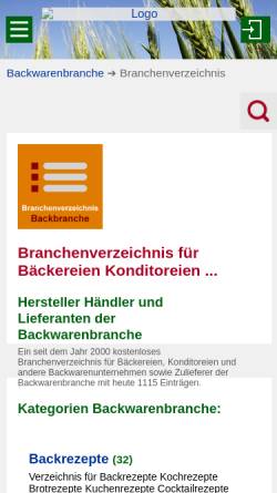 Vorschau der mobilen Webseite www.baeckereiverzeichnis.de, Christensens Bäckerei-Verzeichnis