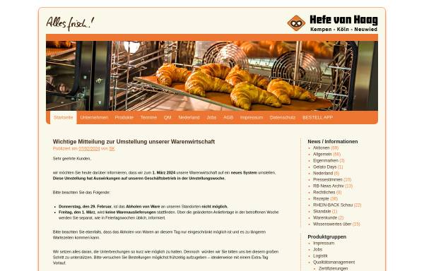 Vorschau von www.hefe-van-haag.de, Hefe van Haag GmbH & Co