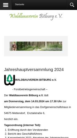 Vorschau der mobilen Webseite www.wbv-bitburg.de, Waldbauverein Bitburg e.V.