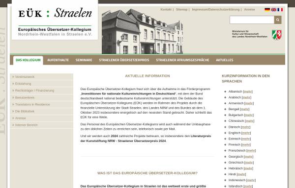 Vorschau von www.euk-straelen.de, Europäisches Übersetzer-Kollegium Nordrhein-Westfalen in Straelen e.V.