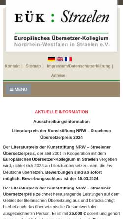 Vorschau der mobilen Webseite www.euk-straelen.de, Europäisches Übersetzer-Kollegium Nordrhein-Westfalen in Straelen e.V.