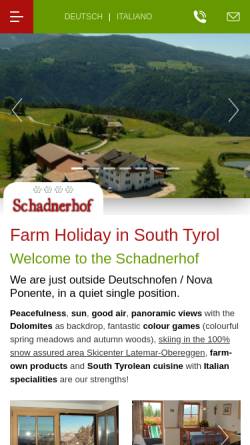 Vorschau der mobilen Webseite www.schadnerhof.it, Ferienwohnungen Schadnerhof