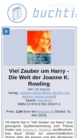 Vorschau der mobilen Webseite www.buchtips.net, Till Martin: Viel Zauber um Harry