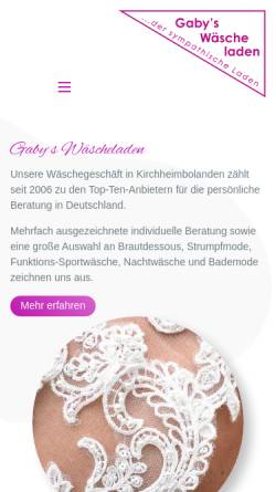 Vorschau der mobilen Webseite www.gabys-waescheladen.de, Gaby's Wäscheladen