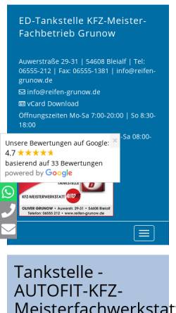 Vorschau der mobilen Webseite www.reifen-grunow.de, ED-Tankstelle - KFZ-Meister-Fachbetrieb - Grunow