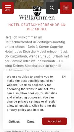 Vorschau der mobilen Webseite deutschherrenhof.com, Hotel Deutschherrenhof