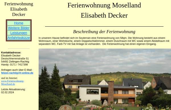 Vorschau von www.ferienwohnung-moselland.de, Ferienwohnung Decker