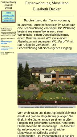 Vorschau der mobilen Webseite www.ferienwohnung-moselland.de, Ferienwohnung Decker