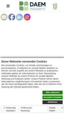 Vorschau der mobilen Webseite daem.de, Deutsche Akademie für Ernährungsmedizin e.V.