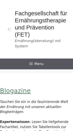 Vorschau der mobilen Webseite www.fet-ev.eu, Fachgesellschaft für Ernährungstherapie und Prävention (FET) e. V.