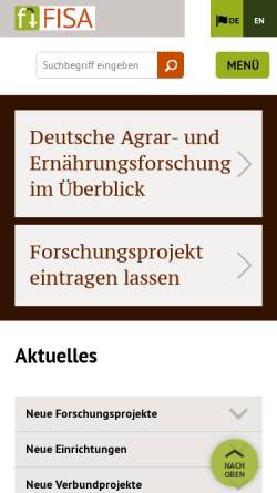 Vorschau der mobilen Webseite www.fisaonline.de, Forschungsinformationssystem Agrar / Ernährung (FISA)