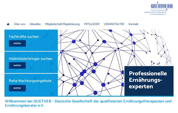 Vorschau von www.quetheb.de, Deutsche Gesellschaft der qualifizierten Ernährungstherapeuten und Ernährungsberater (QUETHEB) e. V.