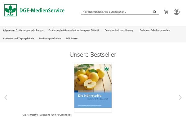 Vorschau von www.dge-medienservice.de, Medienbestellung der Deutschen Gesellschaft für Ernährung (DGE)