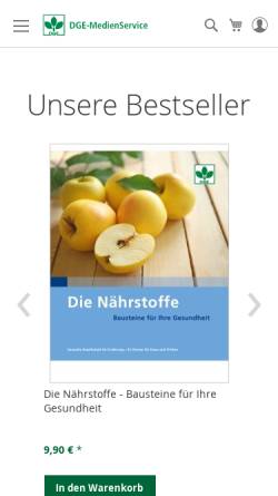 Vorschau der mobilen Webseite www.dge-medienservice.de, Medienbestellung der Deutschen Gesellschaft für Ernährung (DGE)