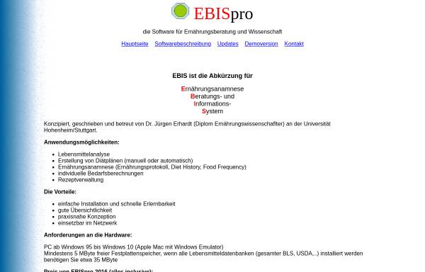 Vorschau von www.nutrisurvey.de, Software fuer Ernährungsberatung und Wissenschaft EBISpro