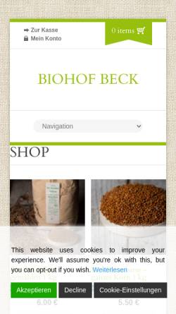 Vorschau der mobilen Webseite www.biohof-beck.de, Biohof-Beck, Josef Beck
