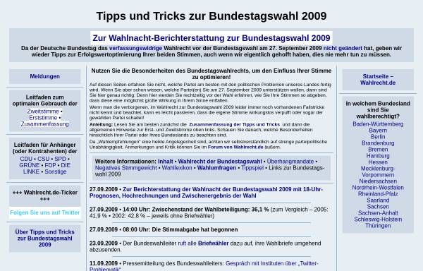 Vorschau von www.wahlrecht.de, Tipps und Tricks zur Bundestagswahl 2009