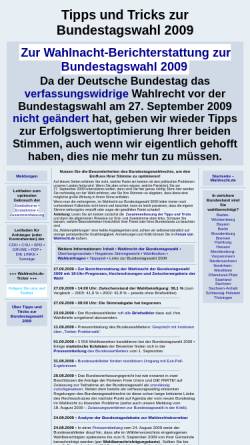 Vorschau der mobilen Webseite www.wahlrecht.de, Tipps und Tricks zur Bundestagswahl 2009