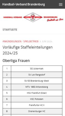 Vorschau der mobilen Webseite www.hvbrandenburg.de, Handball-Verband Brandenburg e. V.
