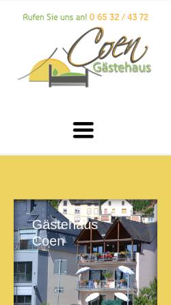Vorschau der mobilen Webseite www.gaestehaus-coen.de, Gästehaus Coen