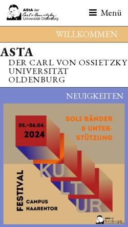 Vorschau der mobilen Webseite www.asta-oldenburg.de, Allgemeiner Studierenden-Ausschuss (AStA)