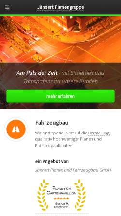 Vorschau der mobilen Webseite www.jaennert.com, Jännert Planen und Fahrzeugbau GmbH
