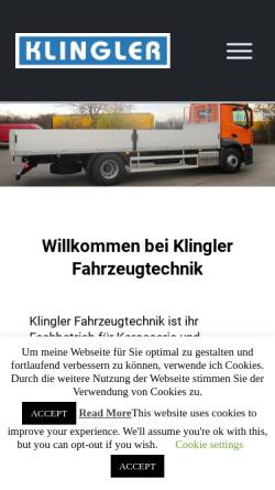 Vorschau der mobilen Webseite www.klingler-fahrzeugtechnik.de, Klingler, Wilhelm Georg
