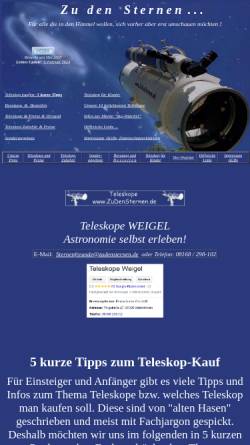 Vorschau der mobilen Webseite www.zudensternen.de, Teleskope Weigel