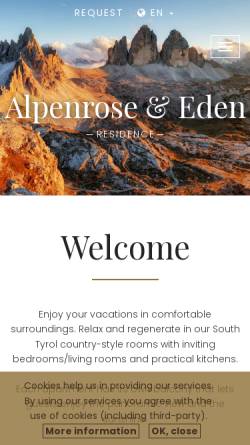 Vorschau der mobilen Webseite www.alpenrose-eden.com, Residence Alpenrose - Residence Eden