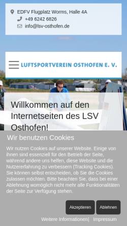 Vorschau der mobilen Webseite www.lsv-osthofen.de, Luftsportverein Osthofen e. V.
