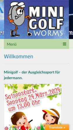 Vorschau der mobilen Webseite www.minigolf-worms.de, Minigolfanlage Worms